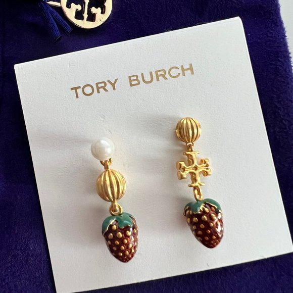 Tory Burch Logo Strawberry-charm Drop Earrings - Picture 8 of 9